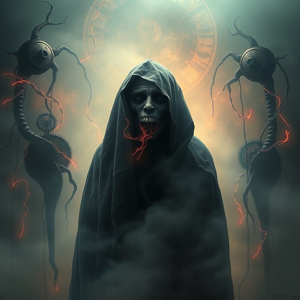 A Figure in Tormented Dreamscape, Melting Clockwork and Eeri...