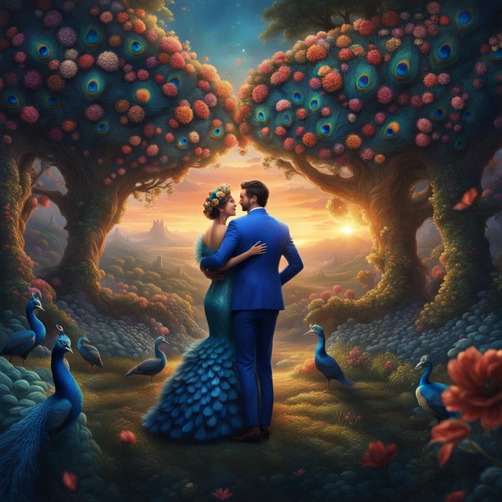 Romantic Sunset Dance in a Digital Painting