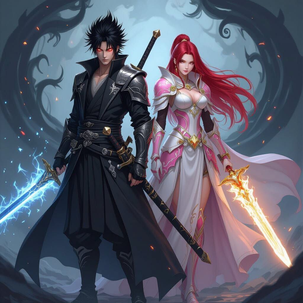 Epic Anime Warriors in Fantasy Landscape