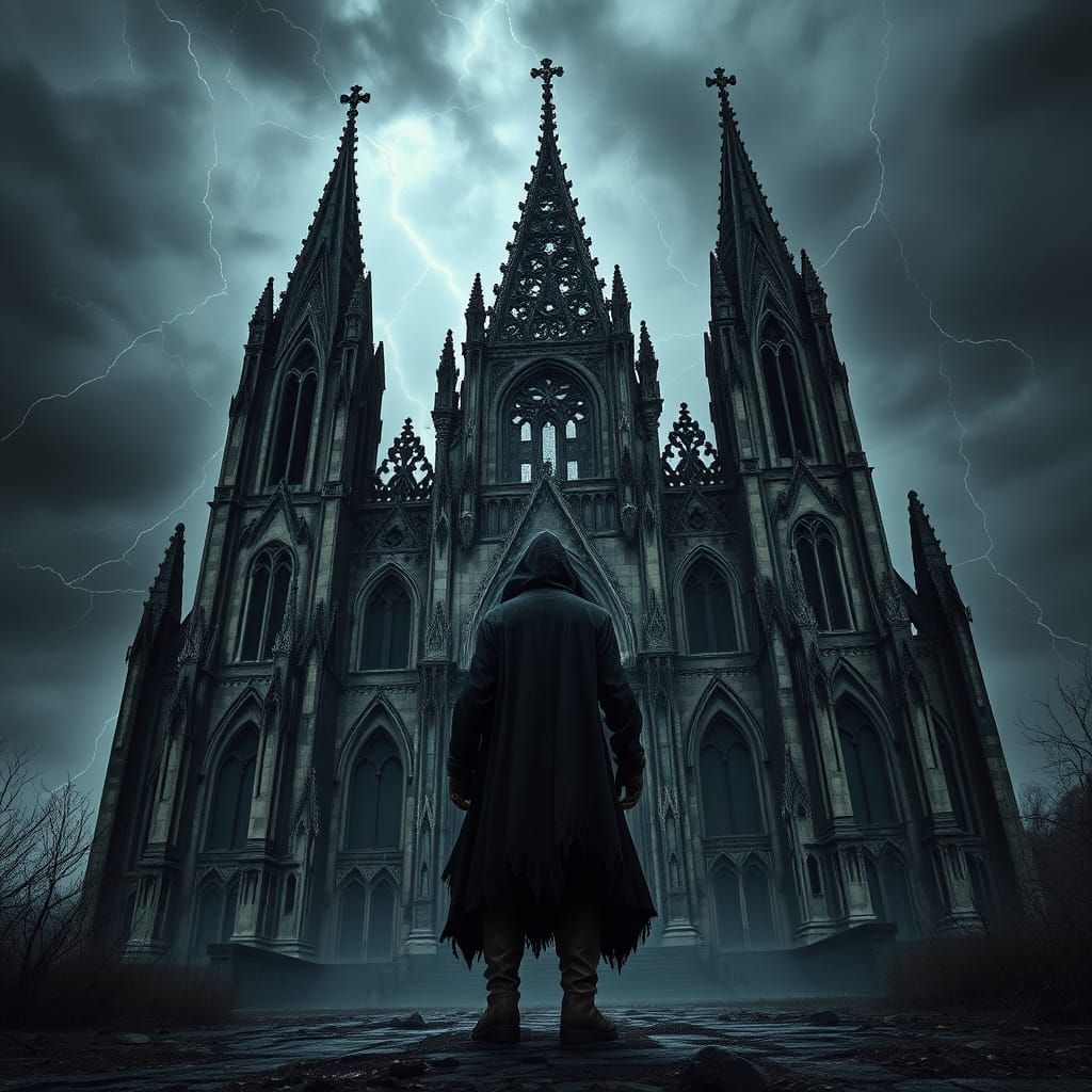 Decaying Gothic Cathedral in Surreal Horror Style