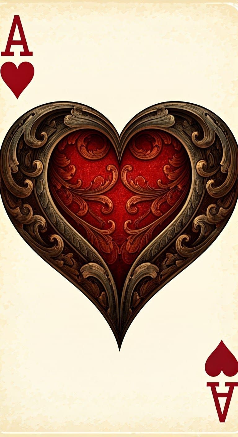 Elegant Baroque-Style Ace of Hearts Playing Card