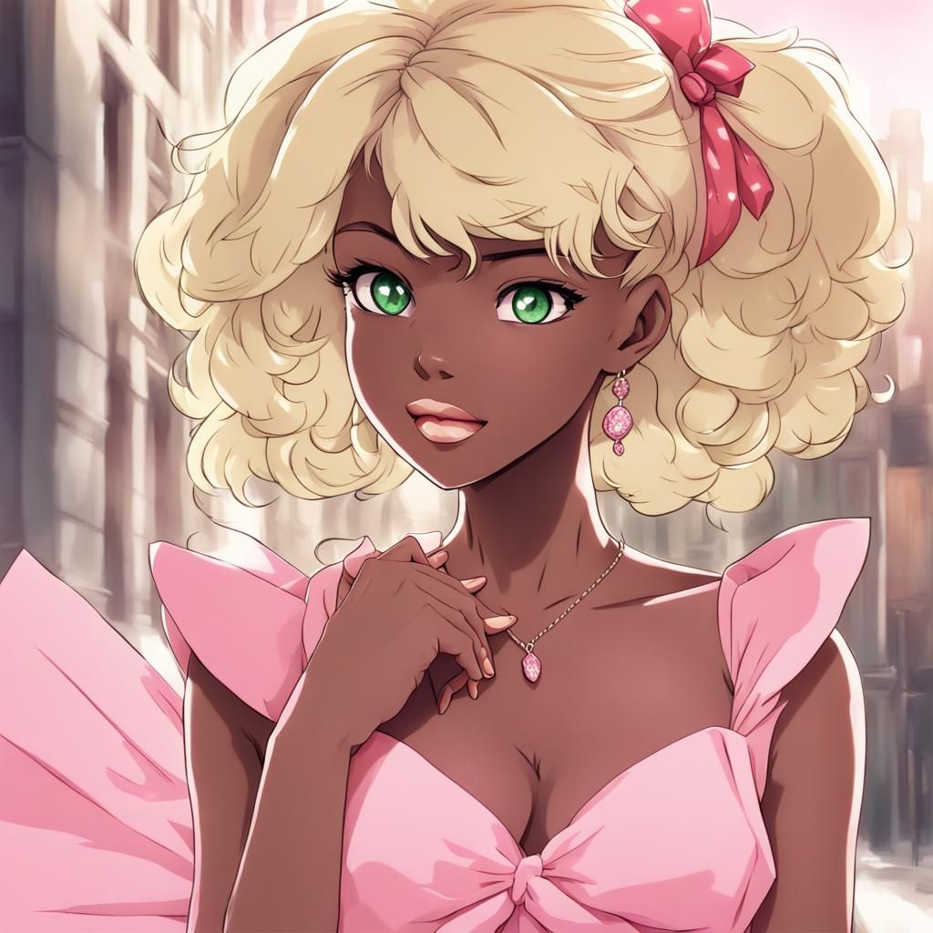Anime Portrait of Blonde Woman with Green Eyes