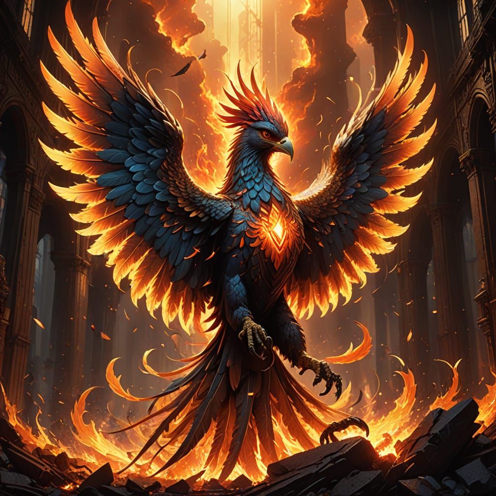 Gigantic Phoenix Rises From Burning Earth in Epic Fantasy Ar...