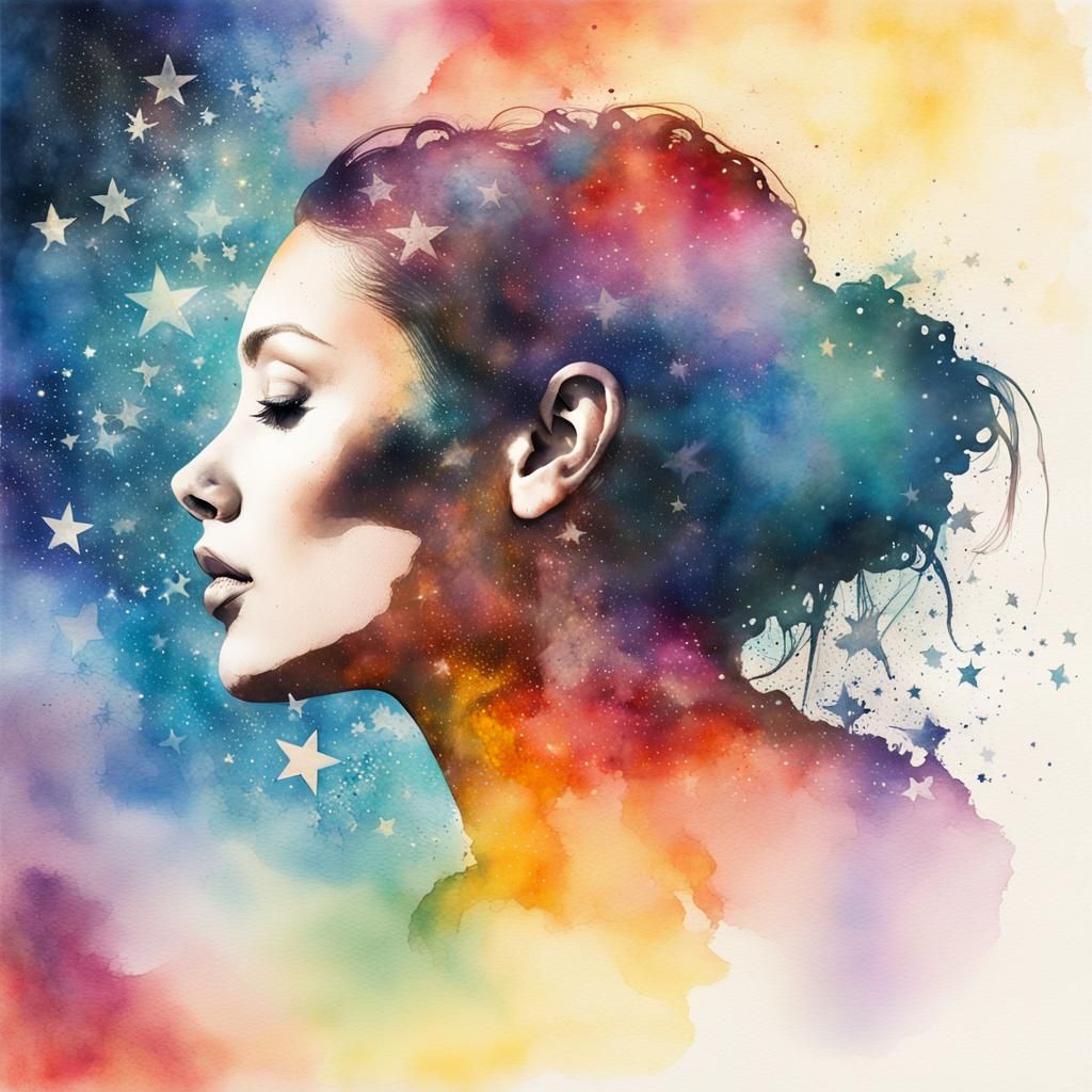 Watercolor Silhouette: Double Exposure Starscape