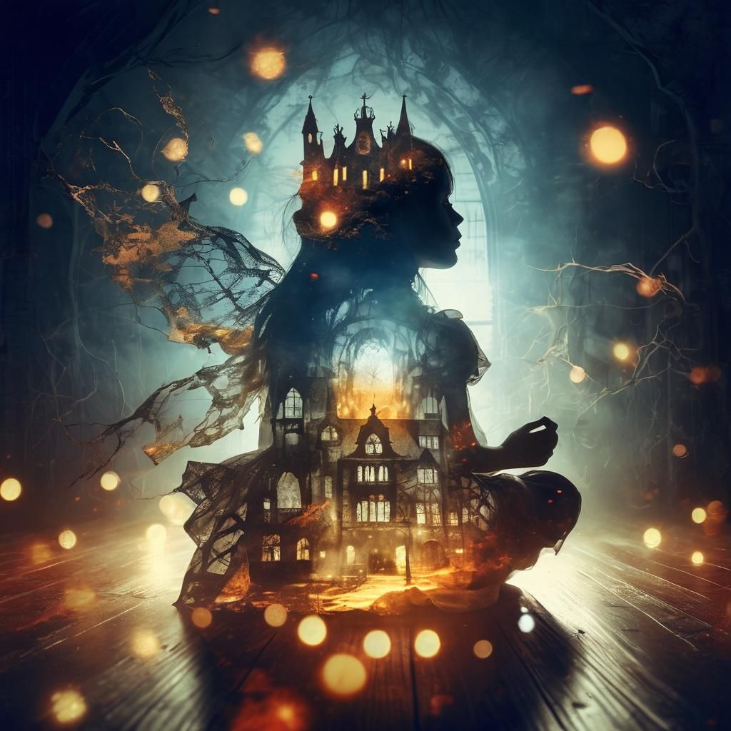 Gothic Horror Double Exposure: Eerie Silhouette