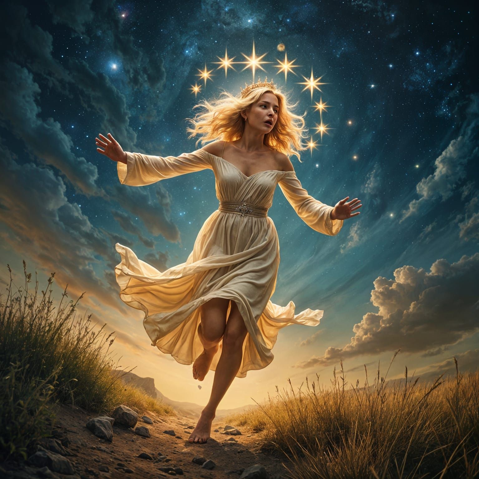 A Celestial Woman Fleds into the Wilderness with Cosmic Crow...