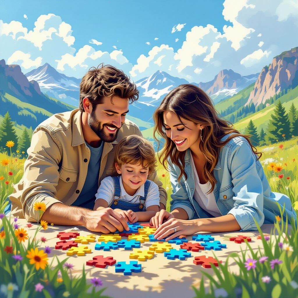 Family Trip Puzzle: A Vibrant Digital Illustration