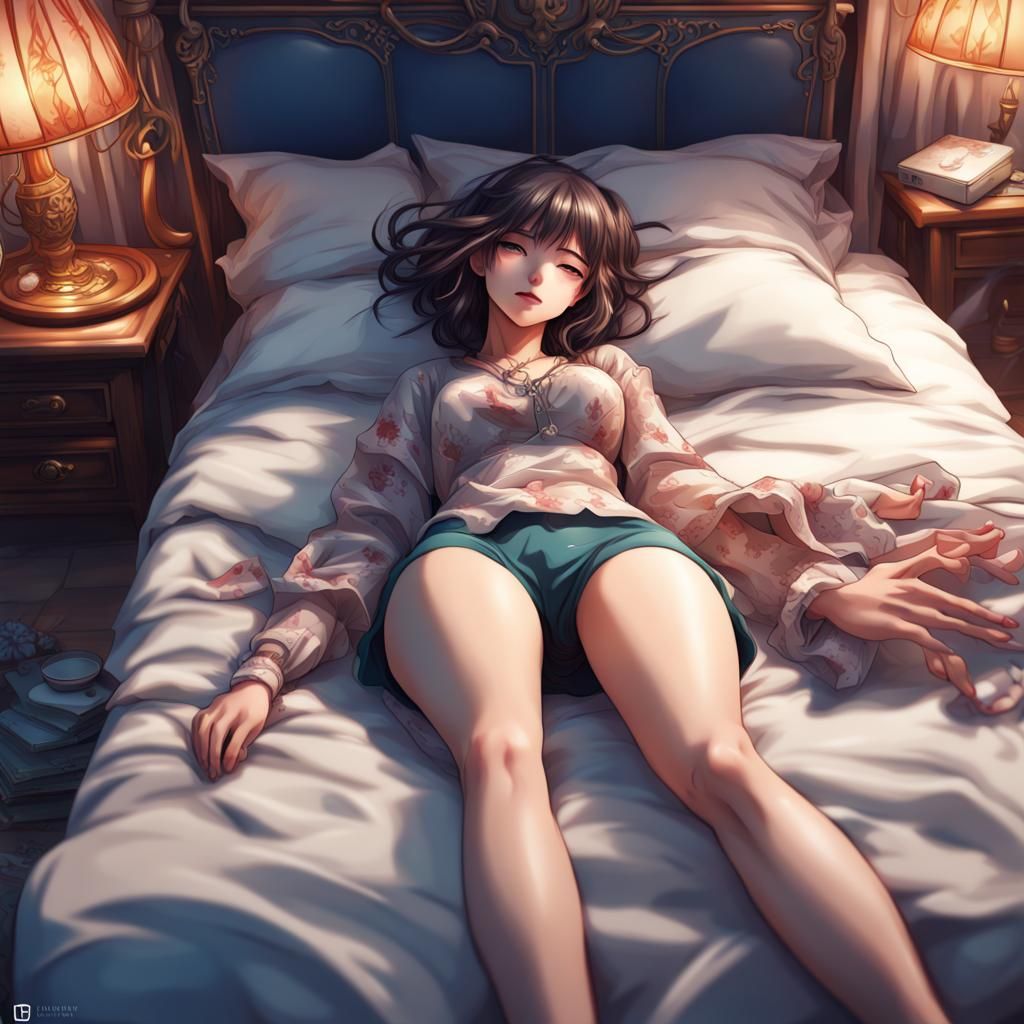 Manga Girl on Bed with Detailed Feet