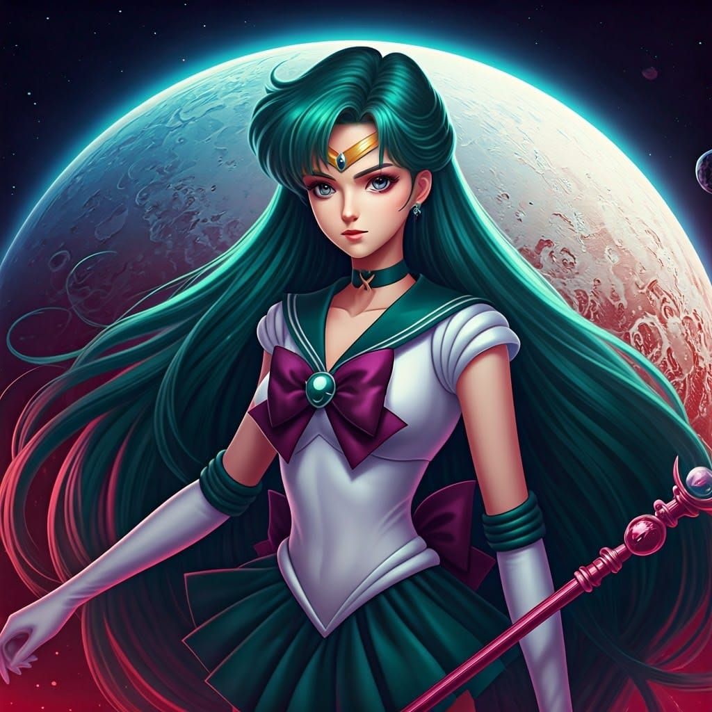 Guardian of the Cosmos: Dark Goddess with Vibrant Hair