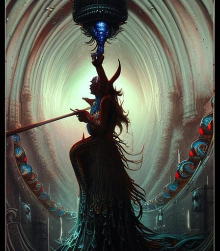 Epic Carnival Sword Swallower in Gothic Art Style