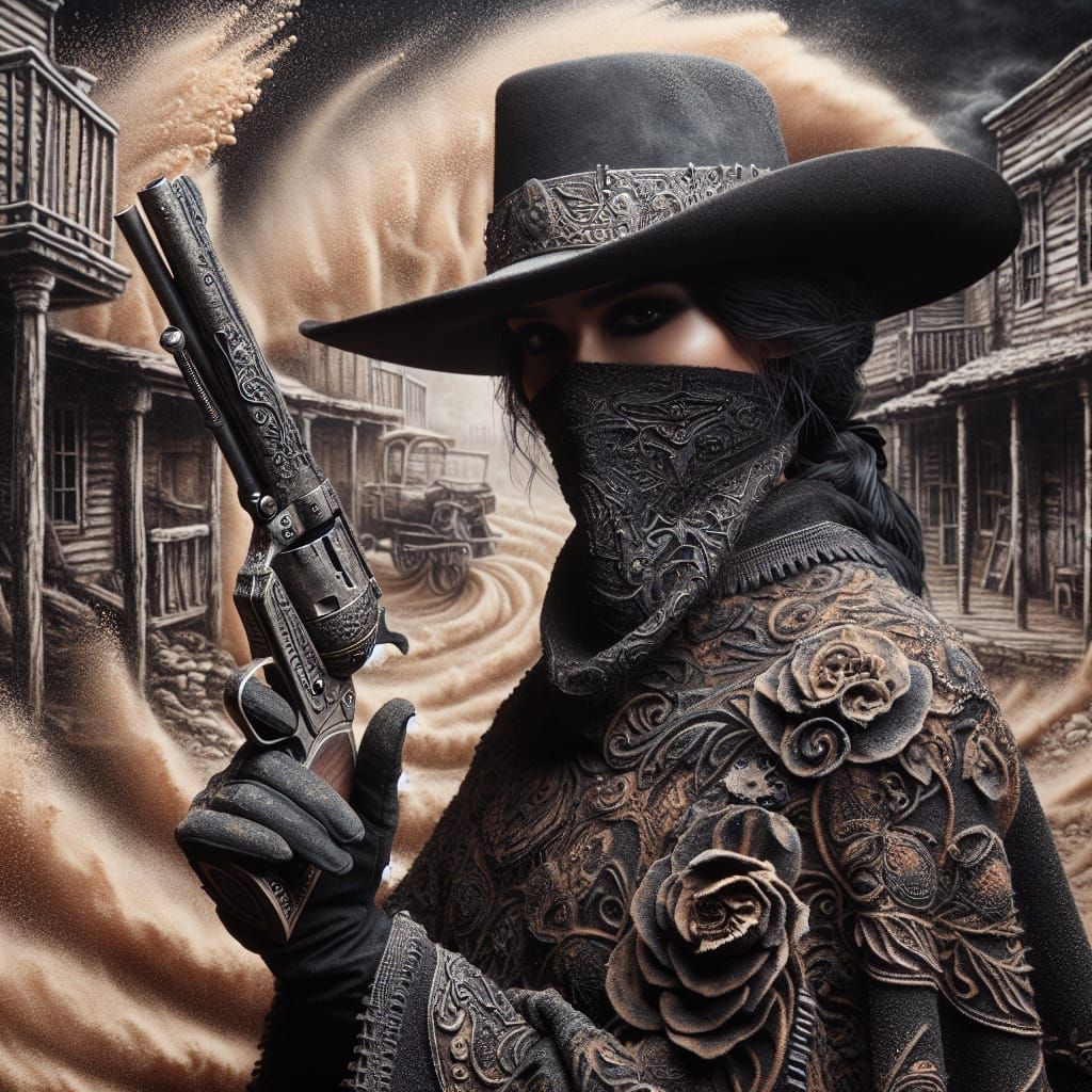 Enigmatic Hispanic Cowgirl in Old Western Town