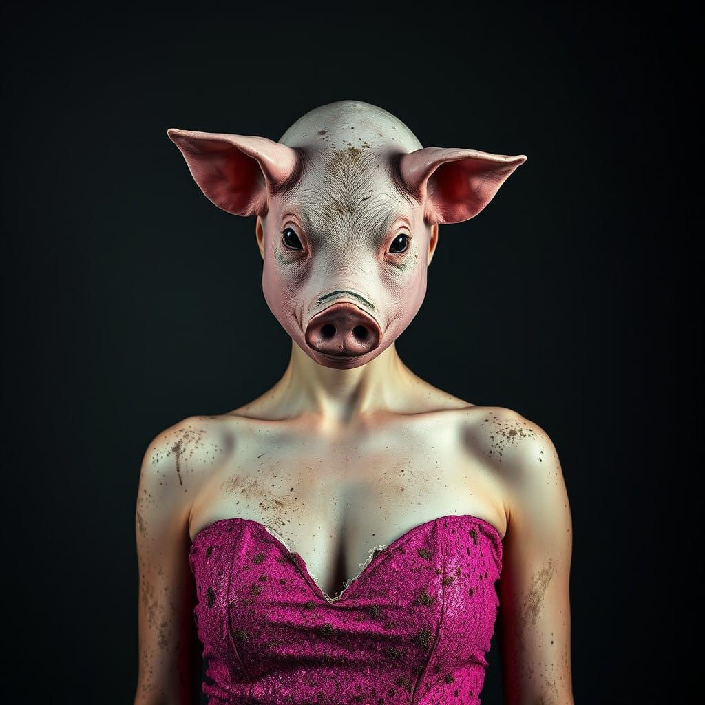 Moody Pig Mask Portrait in Muted Tones