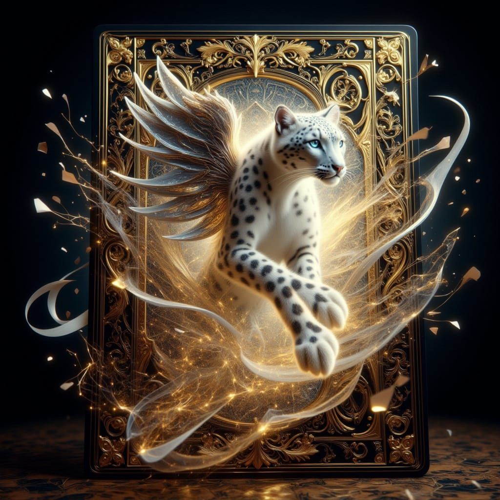 Radiant Feline Angel Emerges from Baroque Card