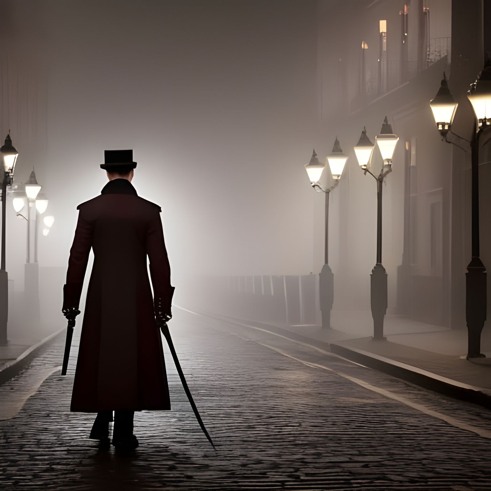 Vampire in Misty London Street, Realistic 8k