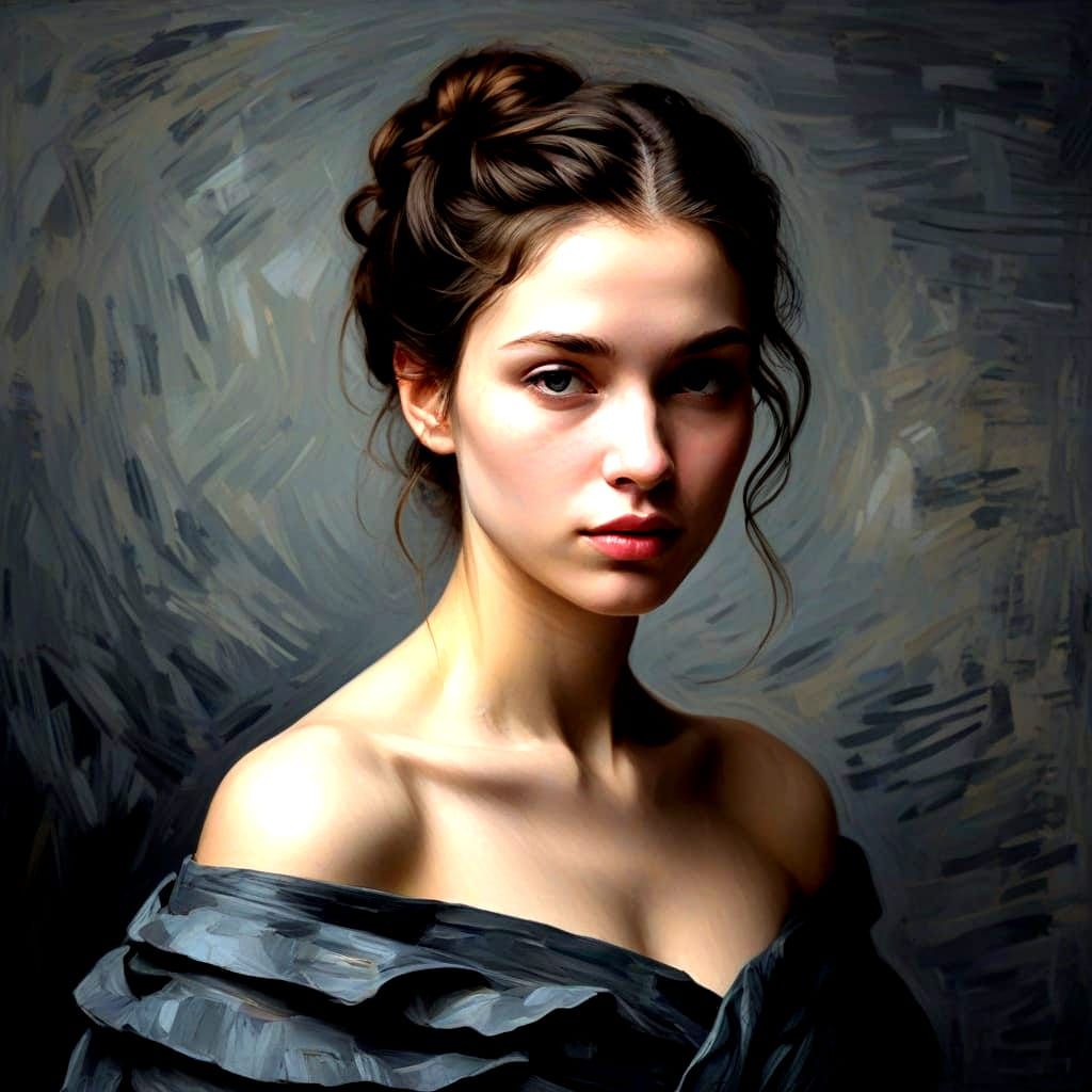 Serene Portrait in Oil Painting Style