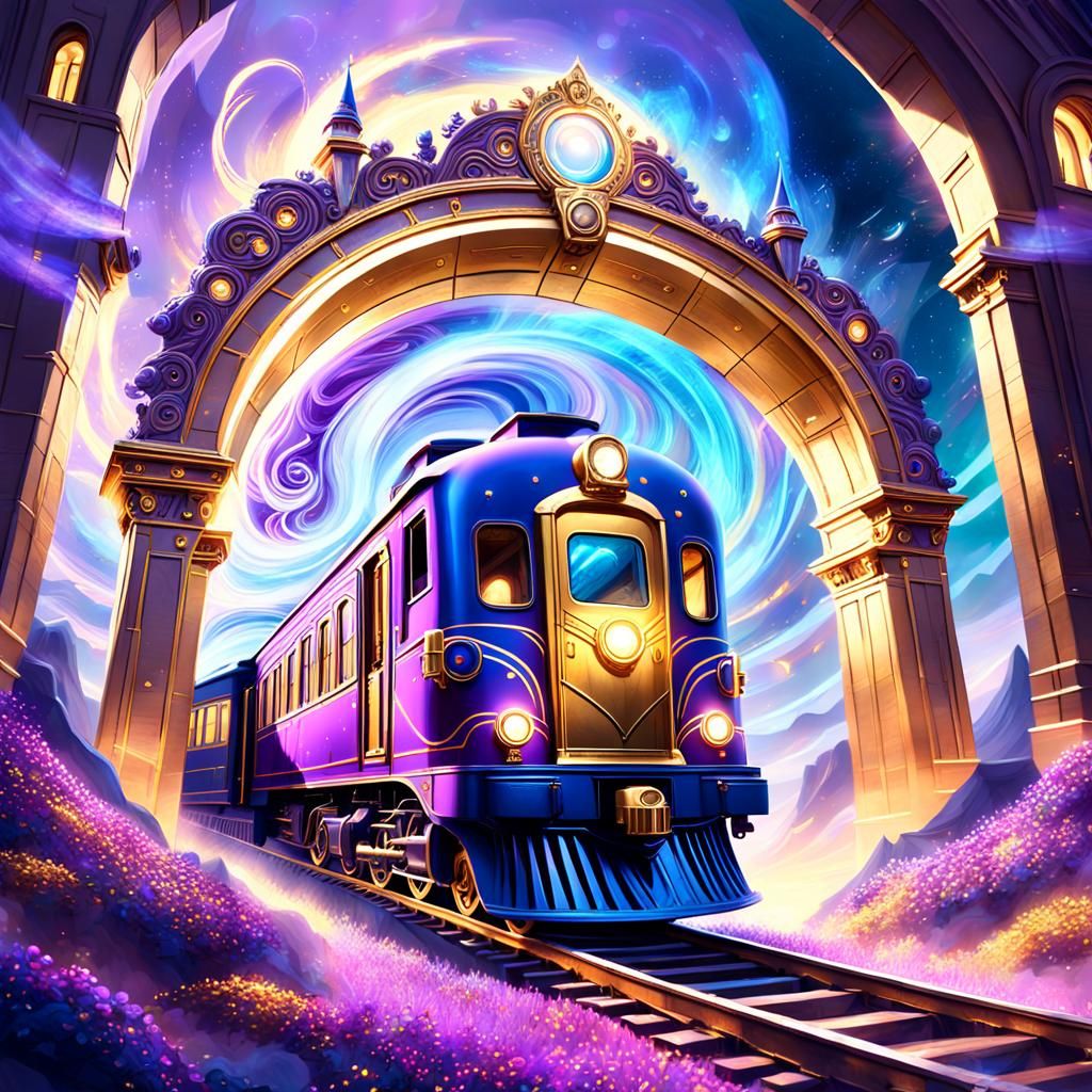 Magic Train Flies Through Shimmering Portal