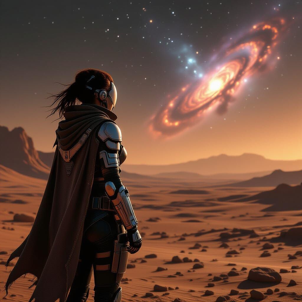 Space Pirate on Mars-like Planet with Cybernetic Enhancement...