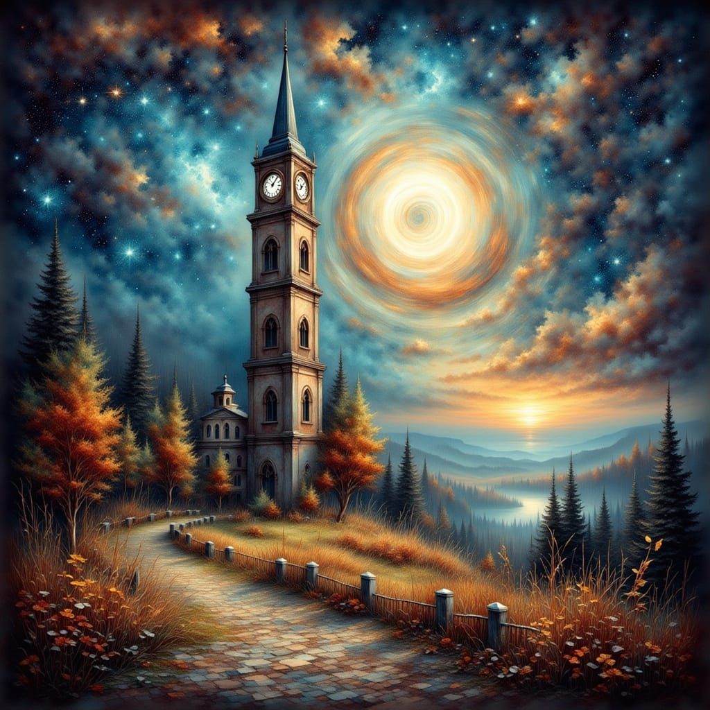 Enchanted Clock Tower in Starry Dreamscape