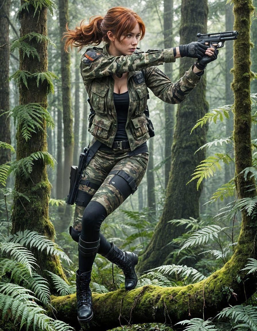Focused Soldier in Forest, Detailed Matte Painting