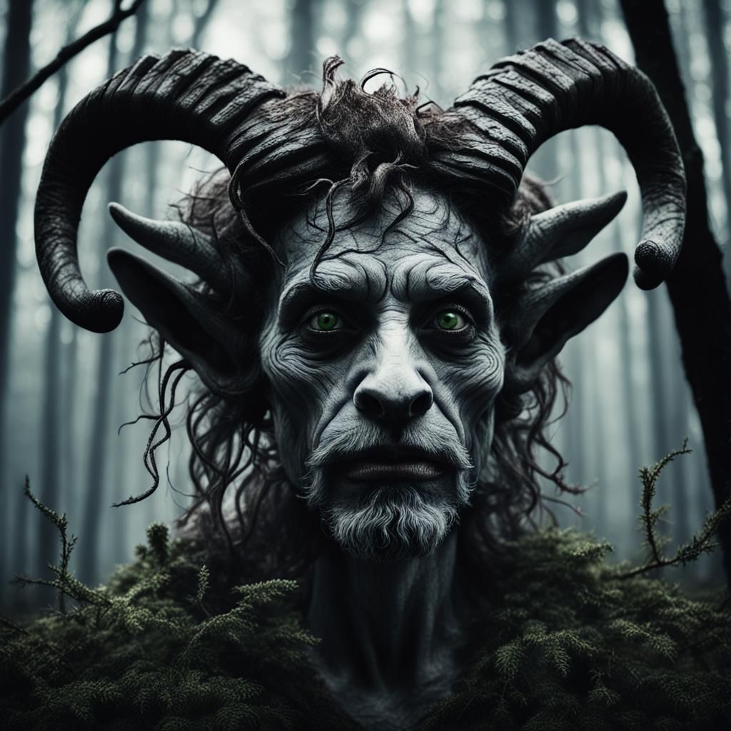 Scary Mythical Faun in Forest: Tim Burton Coloring Page