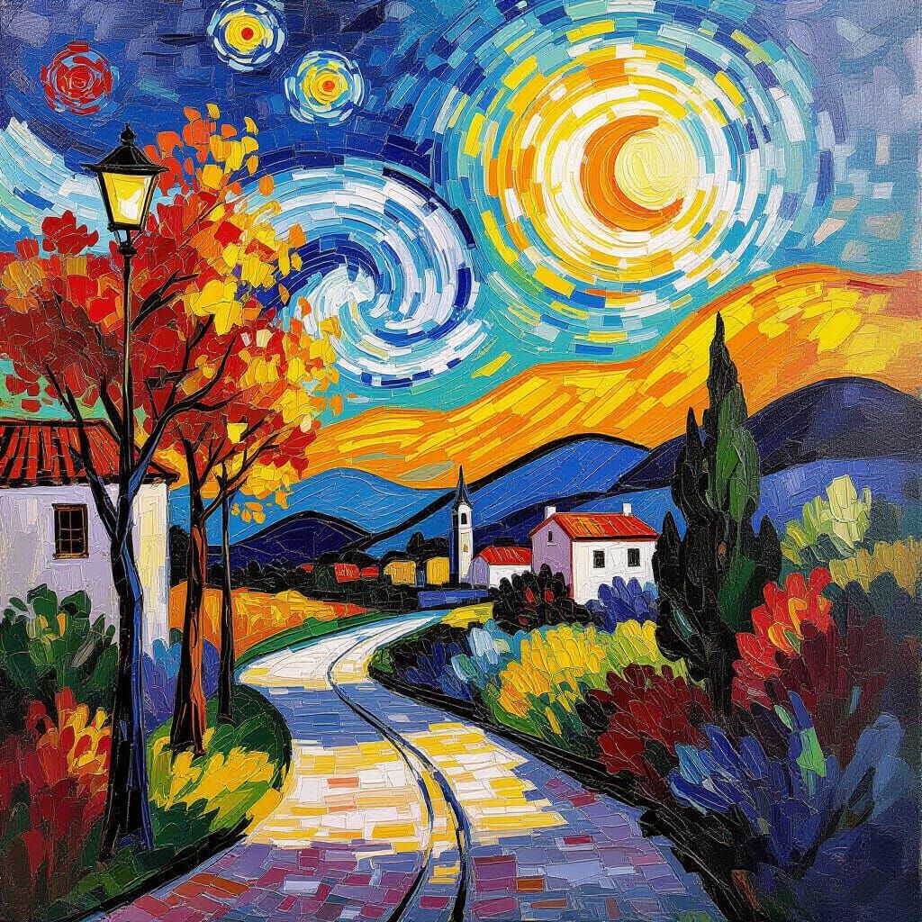 Vibrant Textured Paint Layers in Neo-Impressionist Style