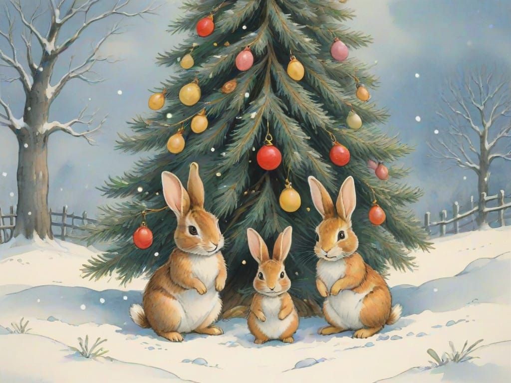 Whimsical Winter Wonderland Scene in Watercolor Style