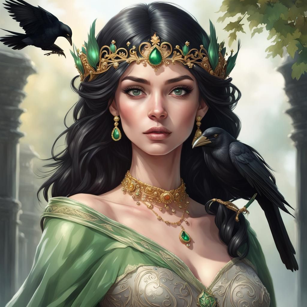 Princess with Crows: Art Nouveau Portrait