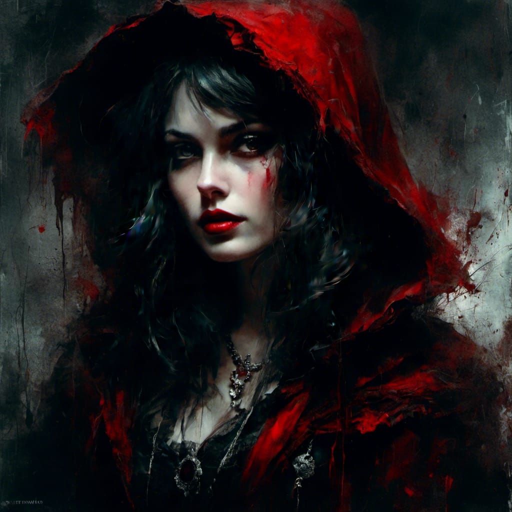 Noir Little Red Riding Hood Portrait in Gothic Style