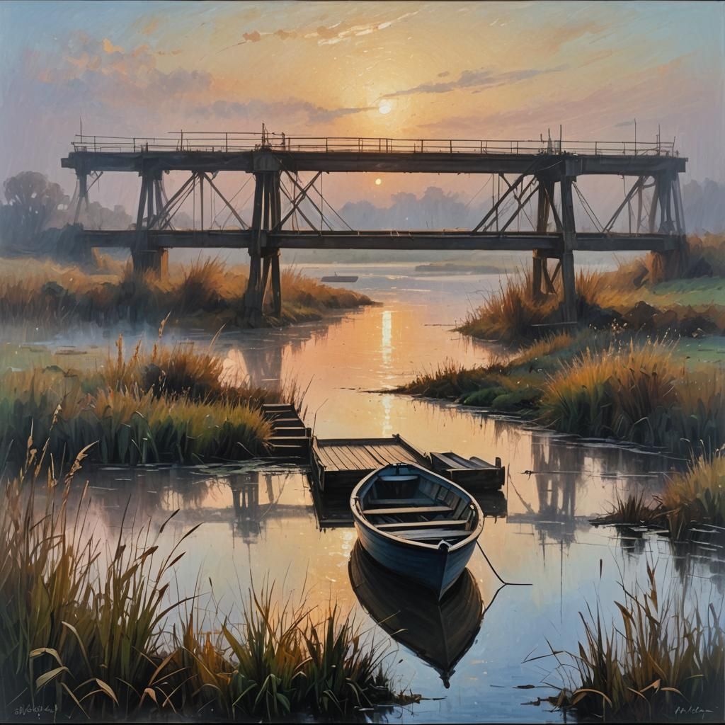 Impressionistic Box Girder Bridge in Heavy Mist