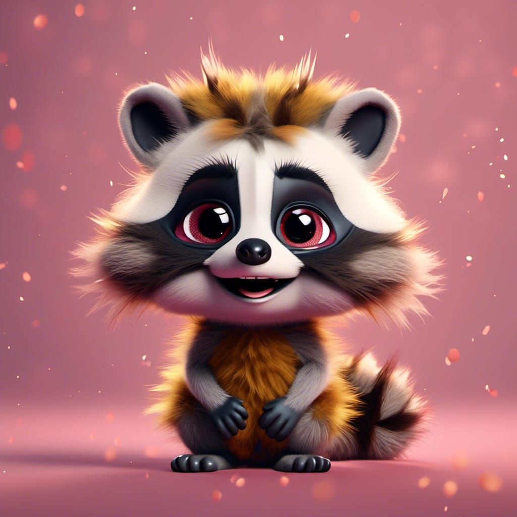 Fluffy Raccoon 3D Render in Colorful Style
