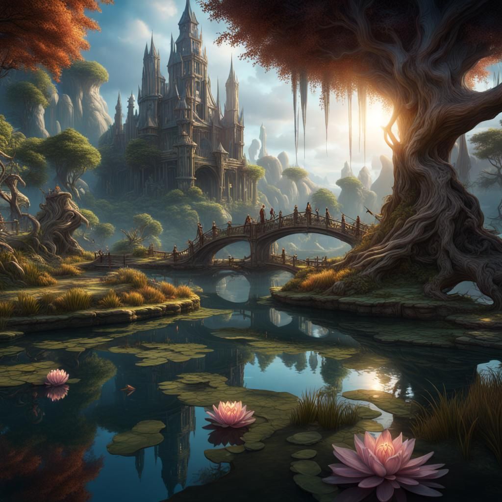 Fantastical Pond of Life: Detailed Matte Painting
