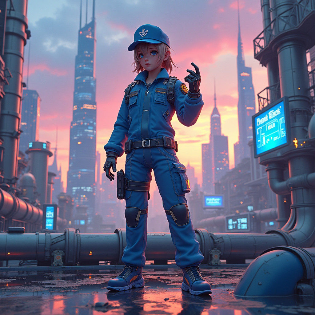 Futuristic Plumber in High-Tech Anime Style