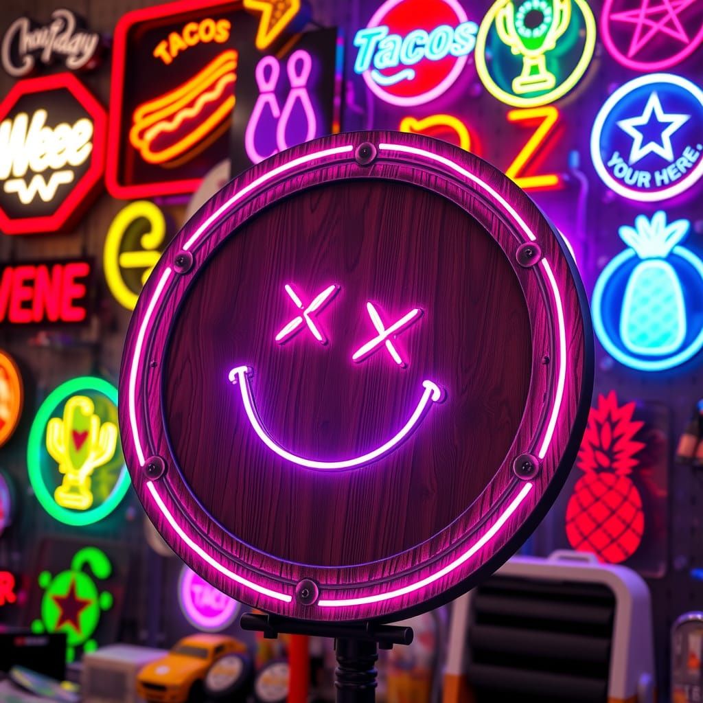 Cyberpunk Shield Glows with Neon Smile