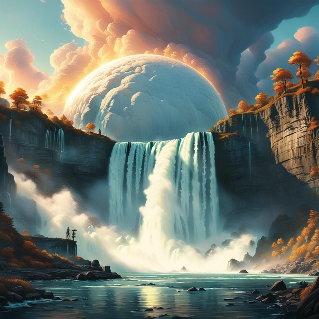 Glowing white orb hovering over niagara falls
