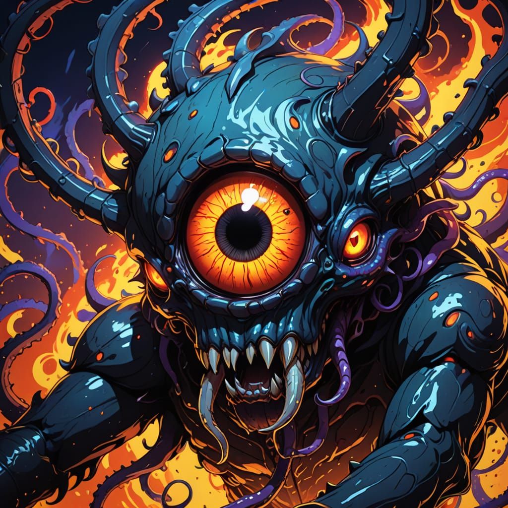 Ethereal Demon Creature Rises from the Shadows in Vibrant An...