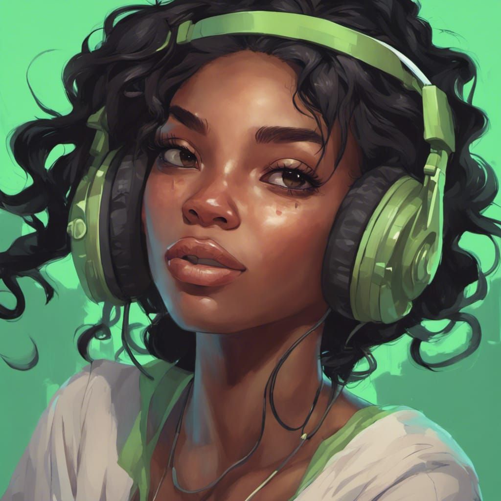 Beautiful Black Gamer Girl Portrait in Artgerm Style