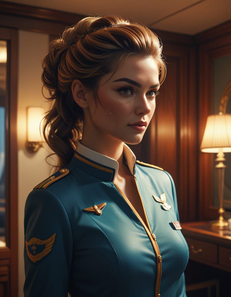 Stewardess Dressing with Gossamer Uniform Details