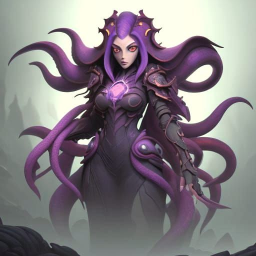 Scary Teen Girl with Tentacles: Fantasy Concept Art