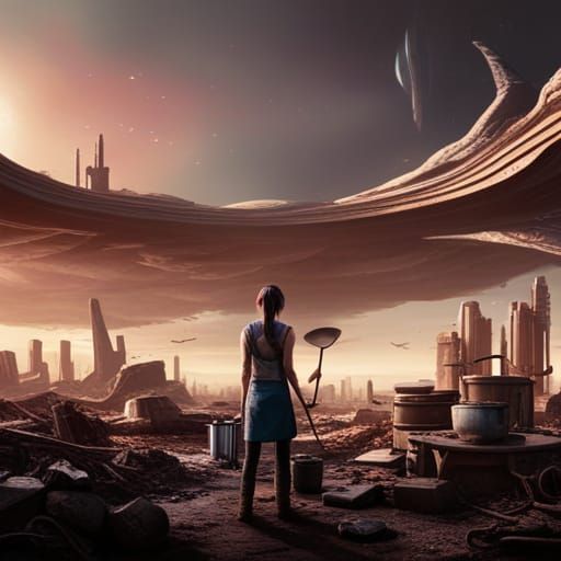 Post-Apocalyptic Kitchen Overlooking Alien Wasteland: Matte ...