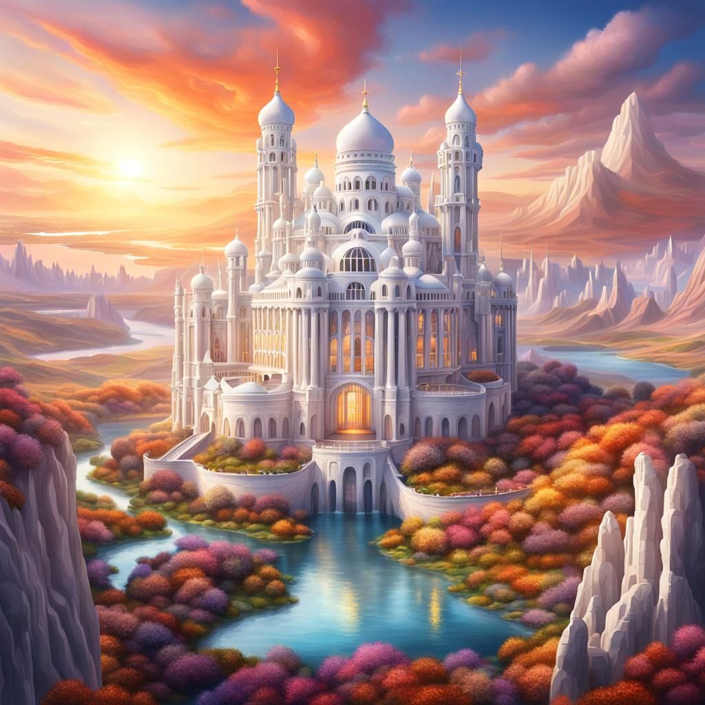 Surreal White Architecture in Fantasy Landscape