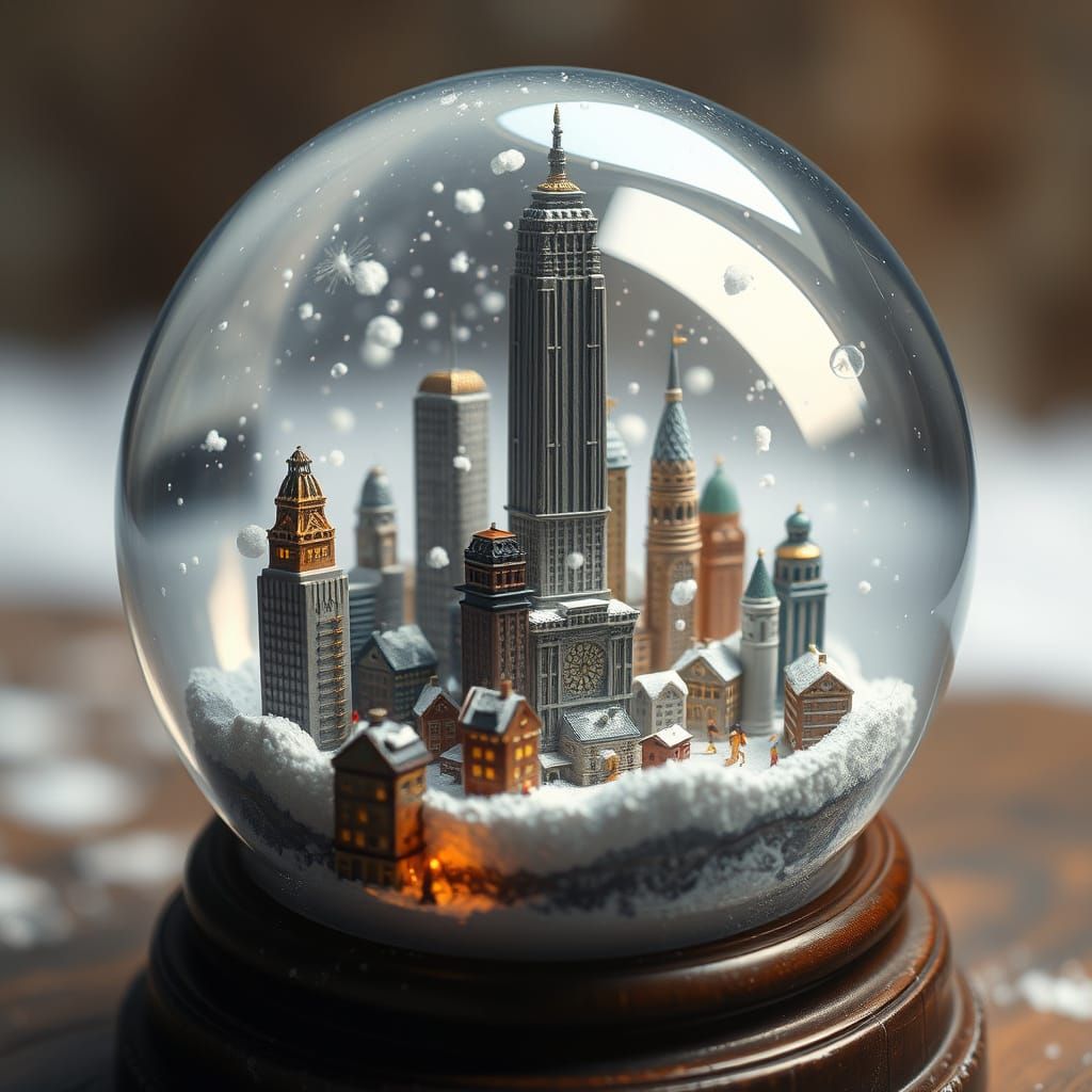 Steampunk Metropolis in Snow Globe, Fantasy Art