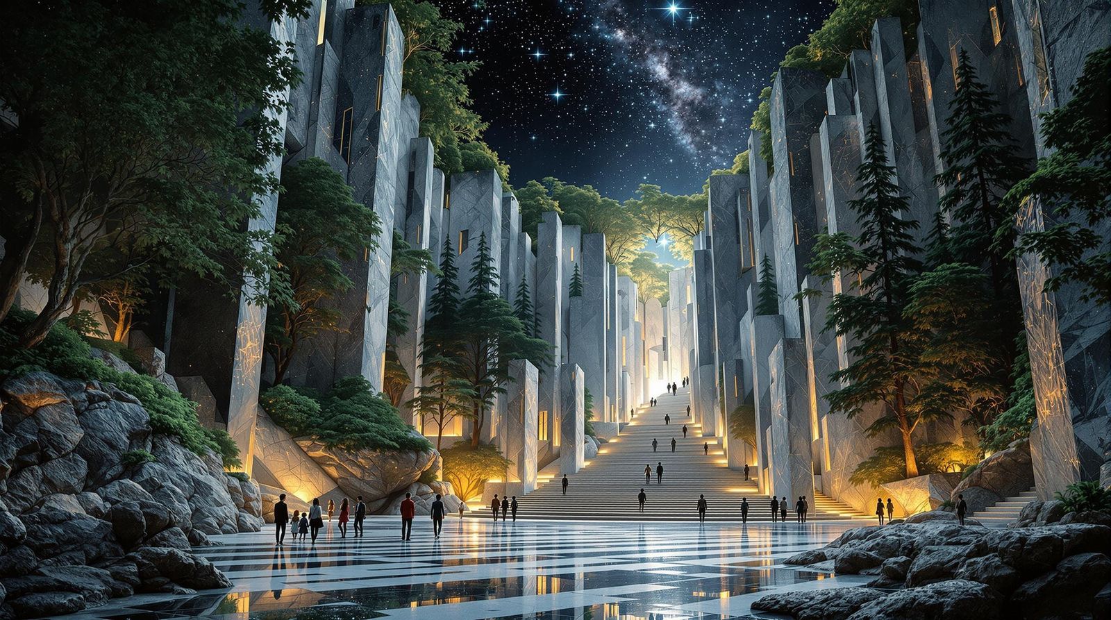 Klimt-Inspired Sci-Fi Marble Quarry Illustration