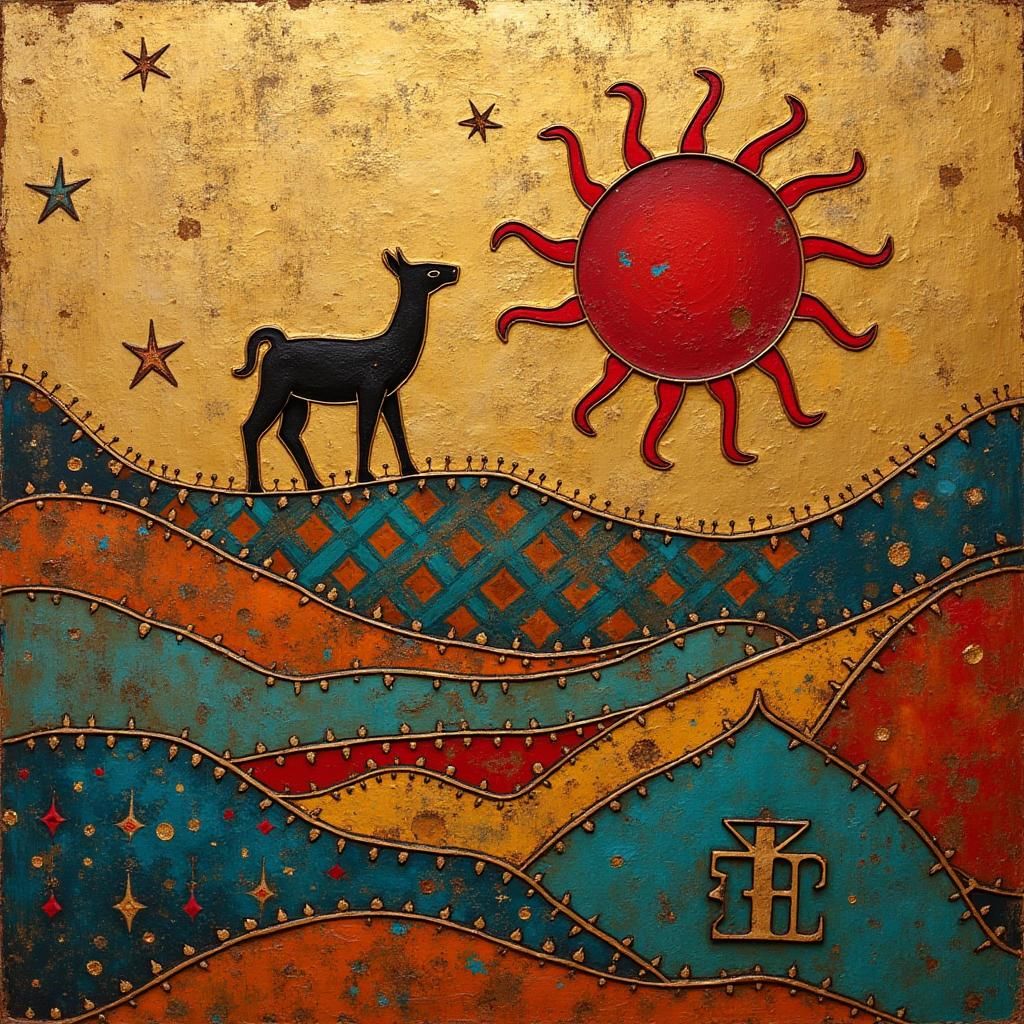 Modern Inca Art with Geometric Patterns and Symbols