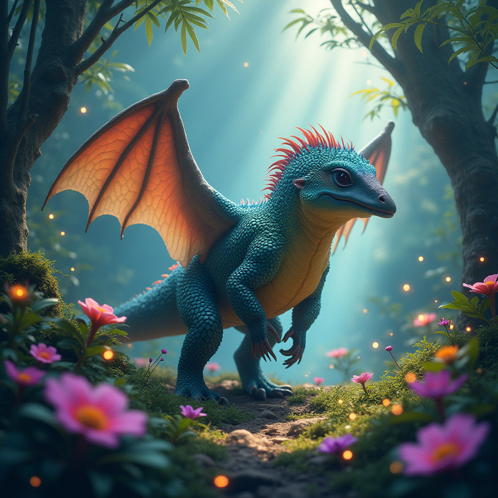 Lizard Dragon Platypus Creature in Lush Jungle