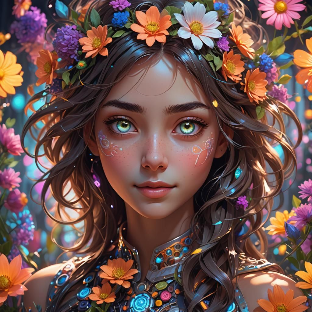 Glowing Girl Portrait in Art Nouveau Style