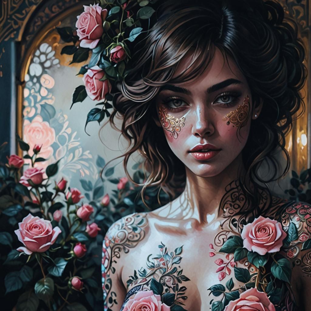 Intricate Gouache Painting of a Beautiful Girl