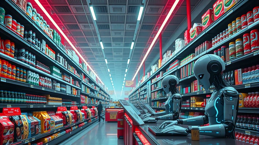 Semi-Human Androids Thrive in Dystopian Supermarket Utopia