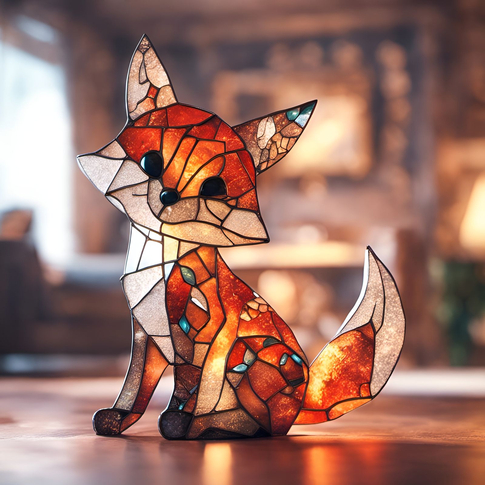 Stained Glass Fox in Living Room: Digital Art