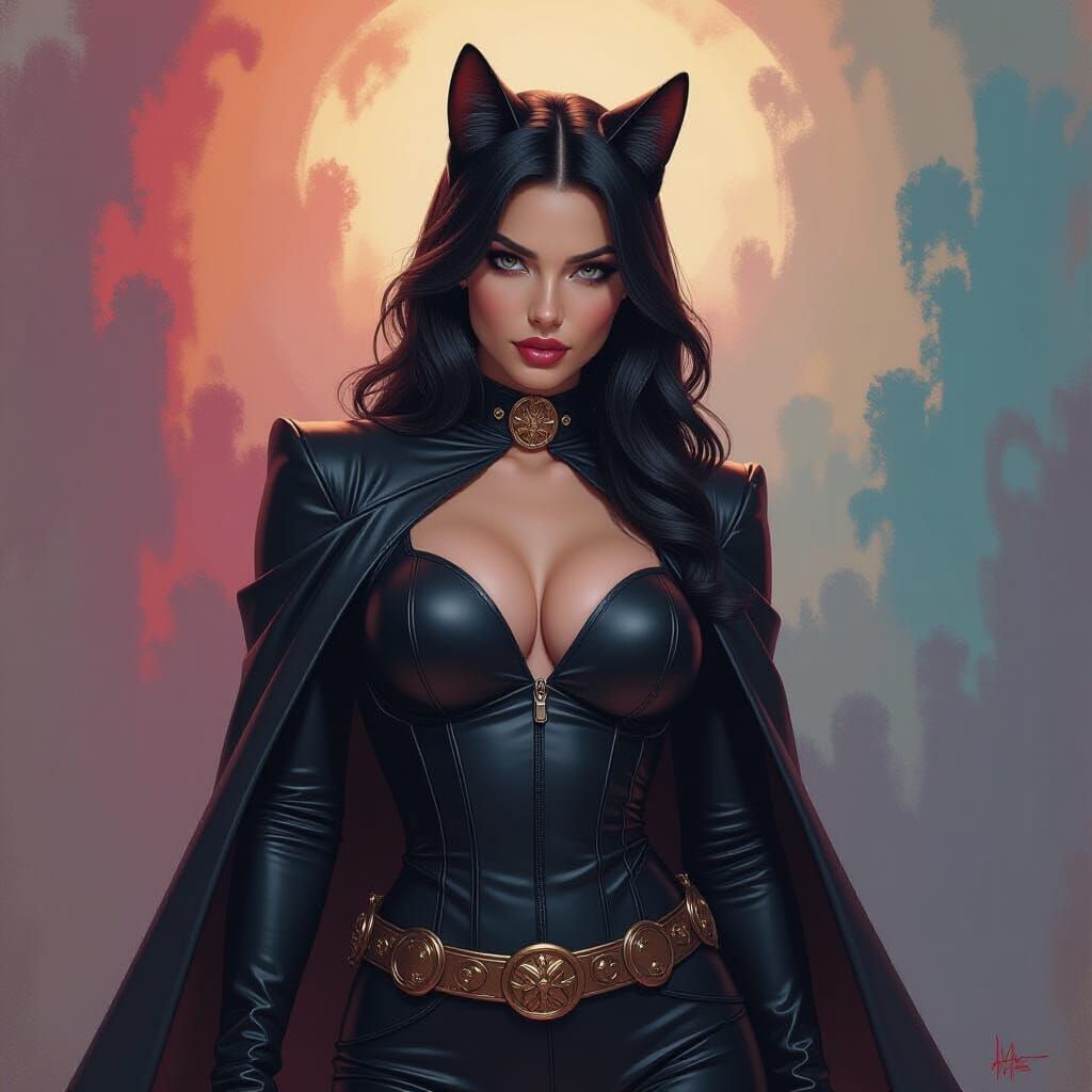 Heroic Cat Woman in Photorealistic Oil Painting Style