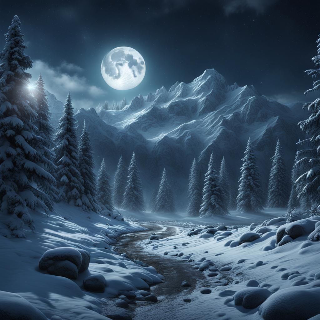 Moonlit Snow Forest in Ultra High Definition